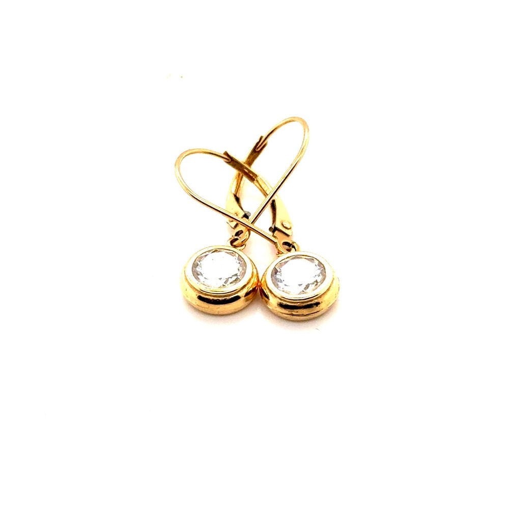 14k Yellow Gold Bezel Set Cubic Zirconia Leverback Drop Earrings 1.6g CZ - Picture 4 of 10